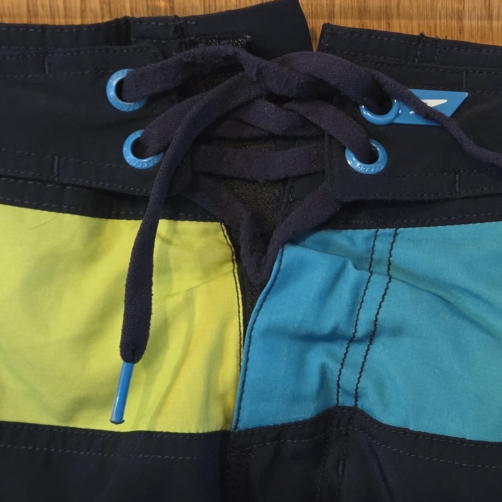 Speedo Men's M Blue Black Board Shorts Swim Trunks Colorful Neon Trim Drawstring - Picture 7 of 15